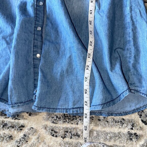 Big Dart Embellished Pearl Rhinestone Denim Shirt Hi Low Tunic Medium - Picture 6 of 10